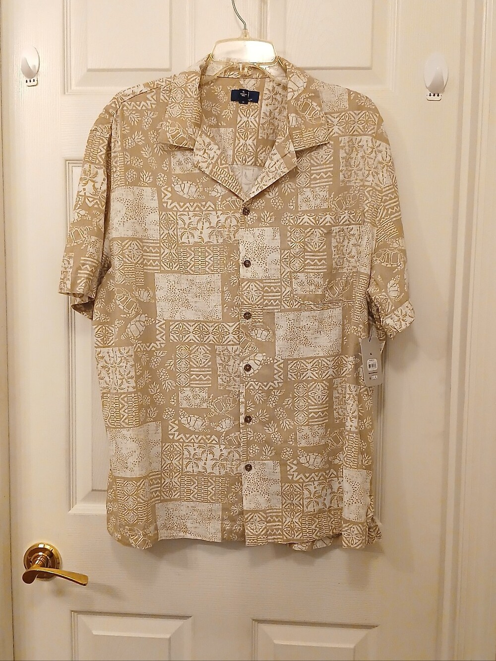 George NWT Hawaiian Tropical Men's Camp Shirt Size XL Tan Cream Linen Blend